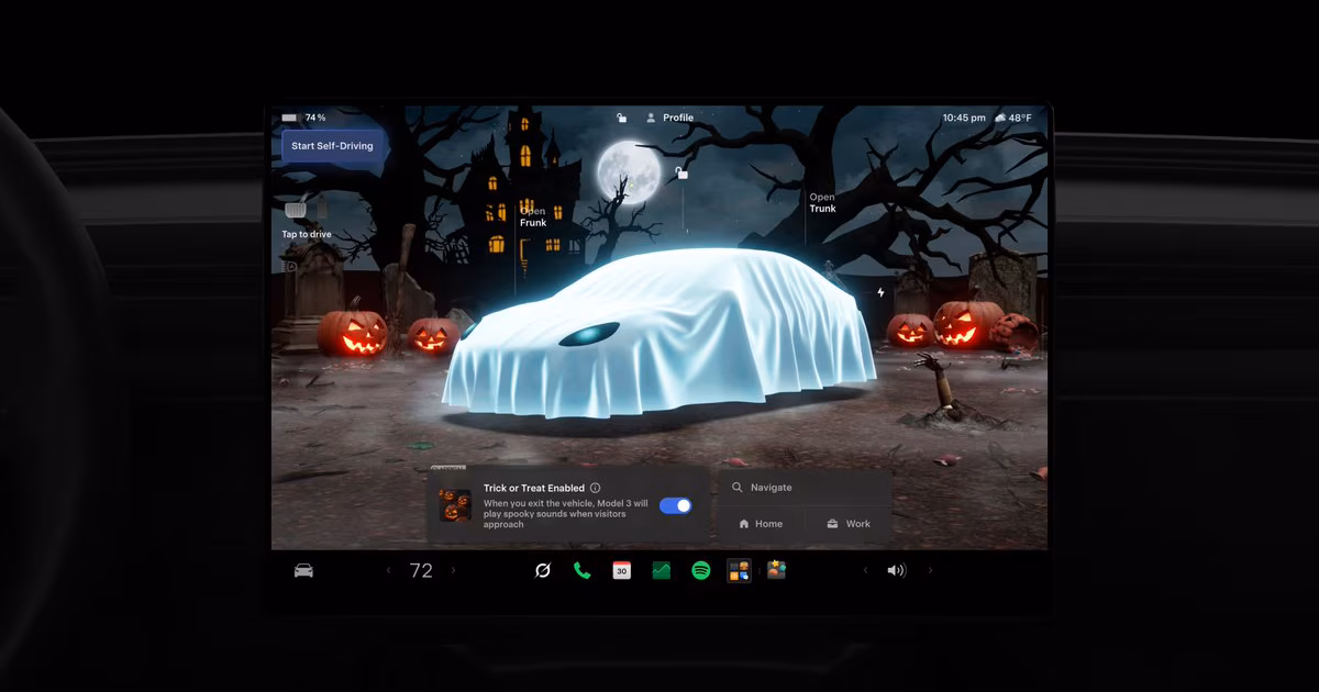 Tesla activa modo Halloween en la actualización 2026.38.3: parpadeos, sonidos y respaldo energético para el hogar