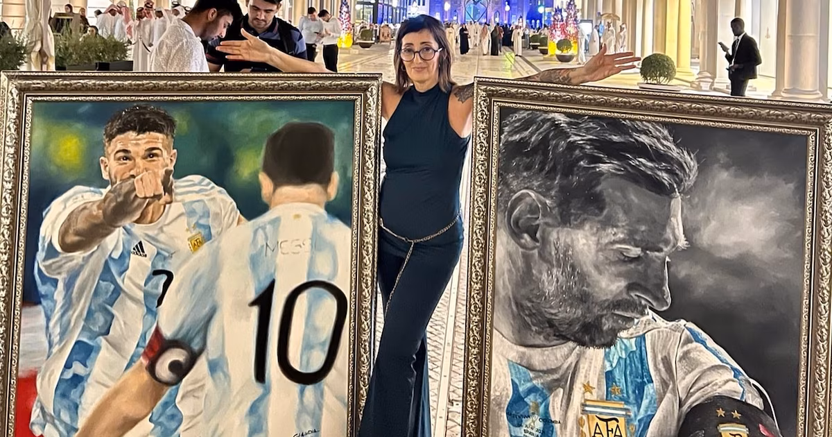 Con un pueblo de 300 habitantes, Claudia Pérez se convirtió en la pintora de la selección argentina gracias a un gesto de Messi