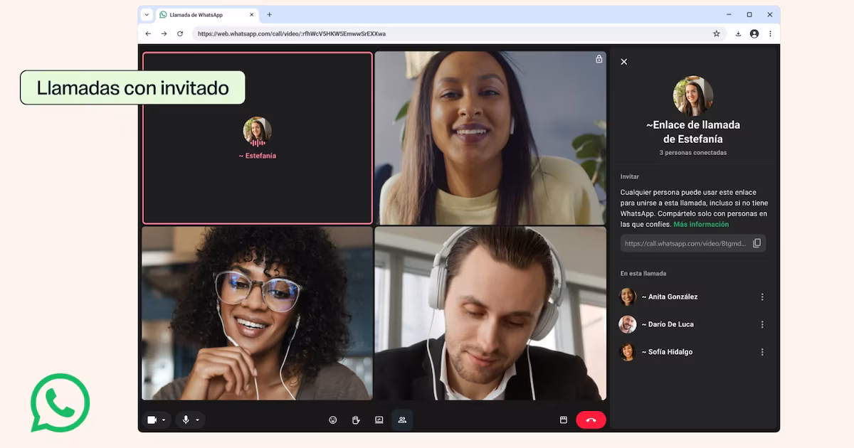 WhatsApp habilita llamadas para invitados sin cuenta y permite unirse desde el navegador